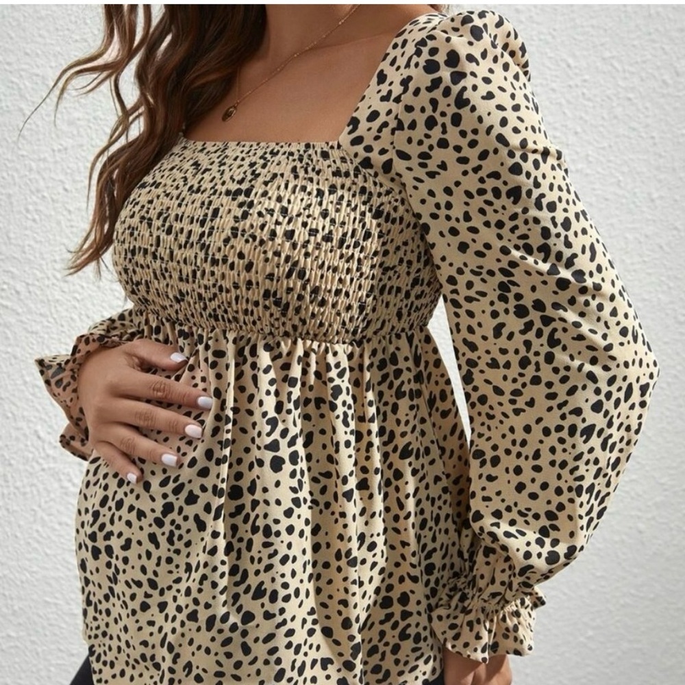 Maternity animal print  Long sleeve Blouse tan black